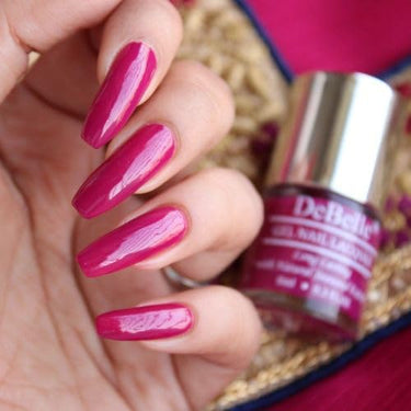 DeBelle Gel Nail Lacquer Camellia Berry(Dark Pink Nail Paint) | Long Lasting, Non UV Gel Finish | Seaweed Enriched & Chip Resistant, 8ml